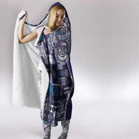 Samoan Siapo Art Tattoo Polynesian Pattern Hooded Blanket Navy Color - Polynesian Pride