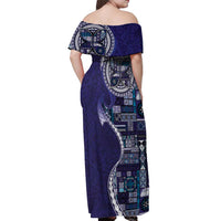 Samoan Siapo Art Tattoo Polynesian Pattern Off Shoulder Maxi Dress Navy Color - Polynesian Pride