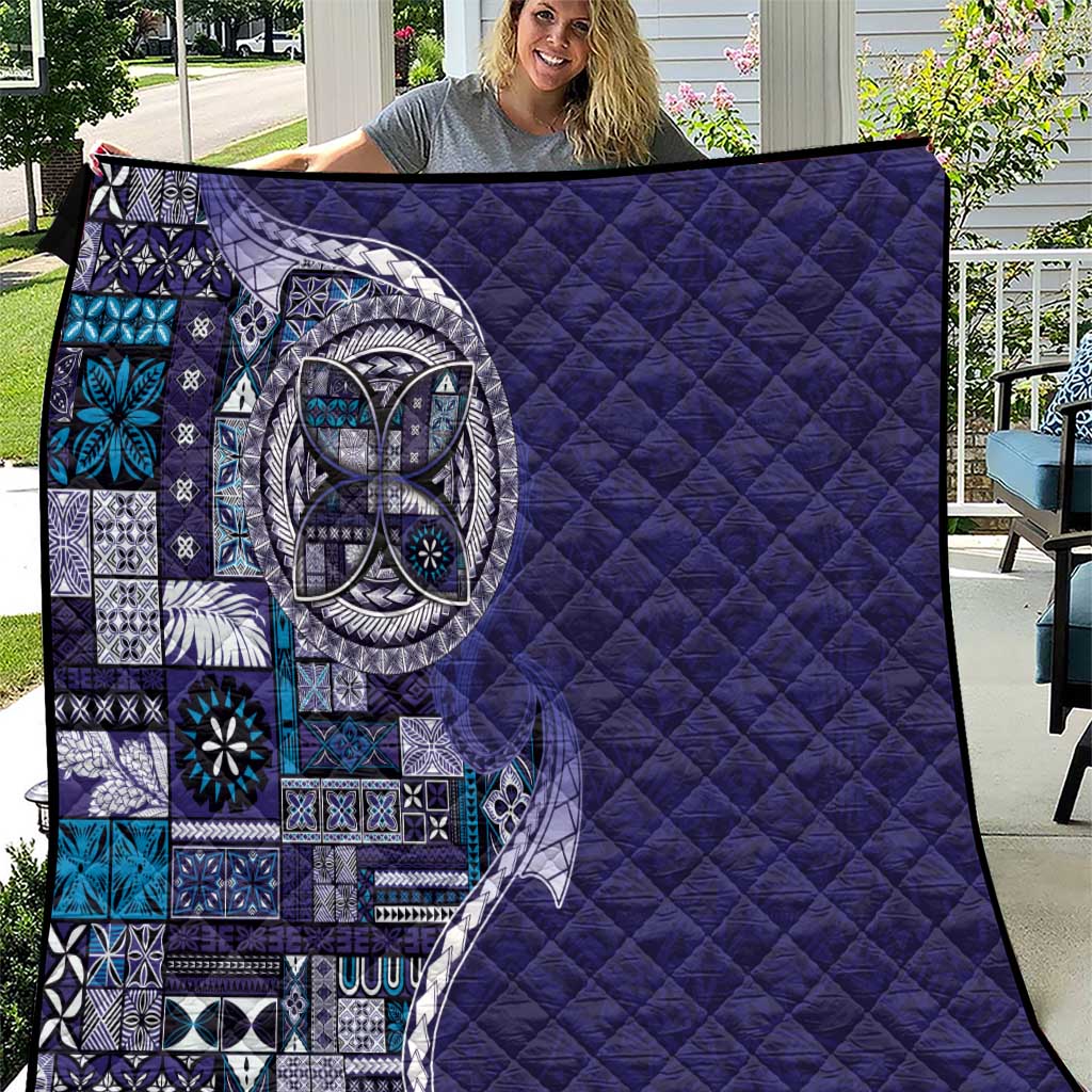 Samoan Siapo Art Tattoo Polynesian Pattern Quilt Navy Color - Polynesian Pride