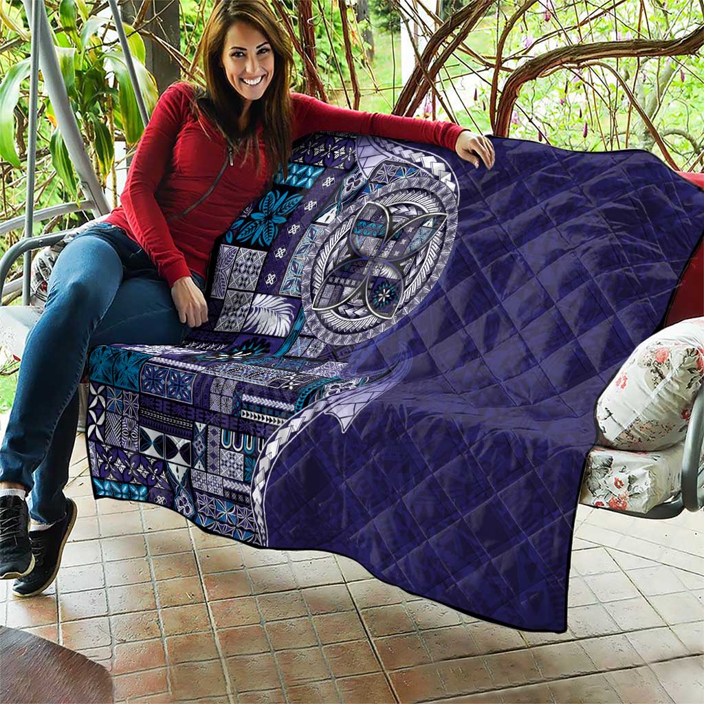 Samoan Siapo Art Tattoo Polynesian Pattern Quilt Navy Color - Polynesian Pride