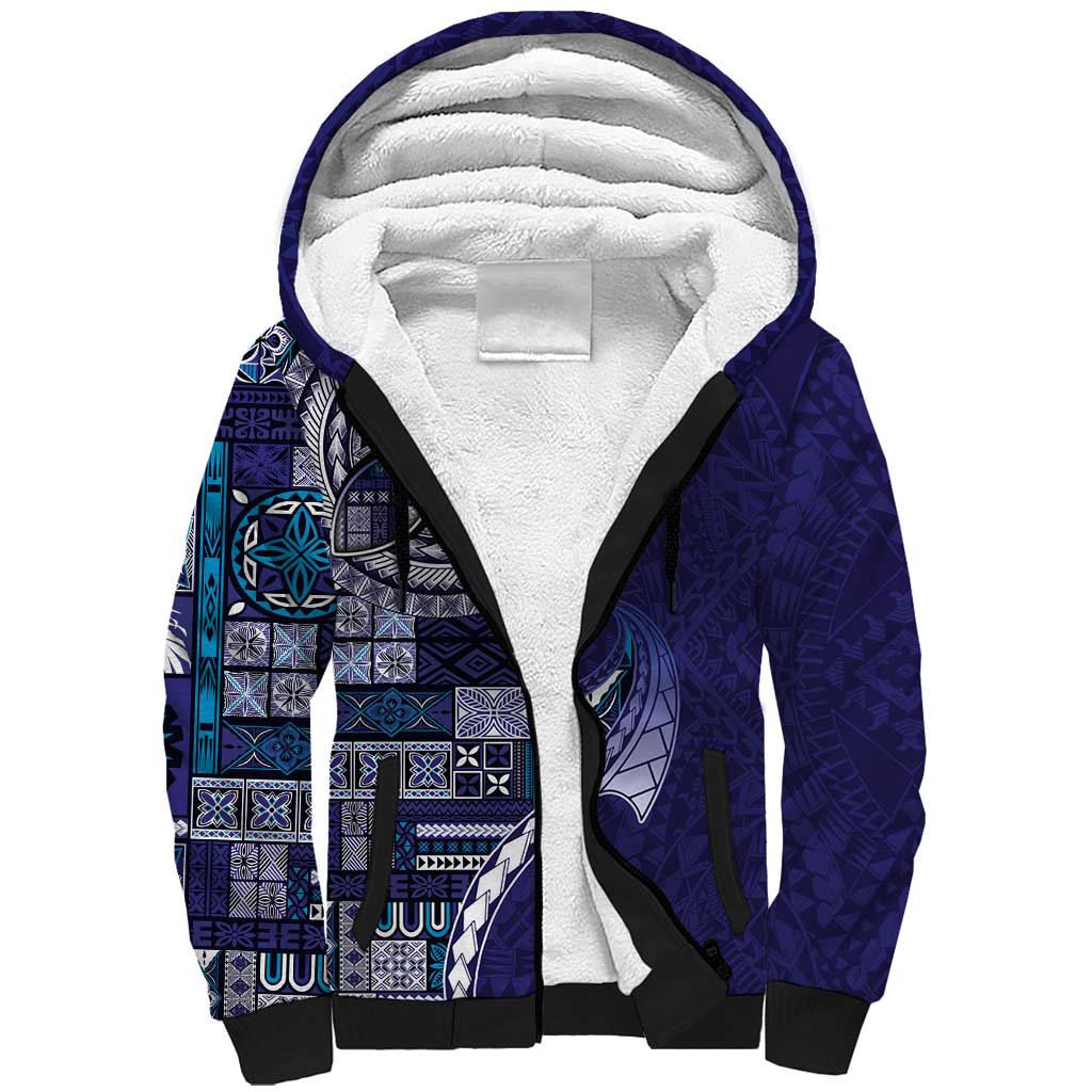 Samoan Siapo Art Tattoo Polynesian Pattern Sherpa Hoodie Navy Color - Polynesian Pride