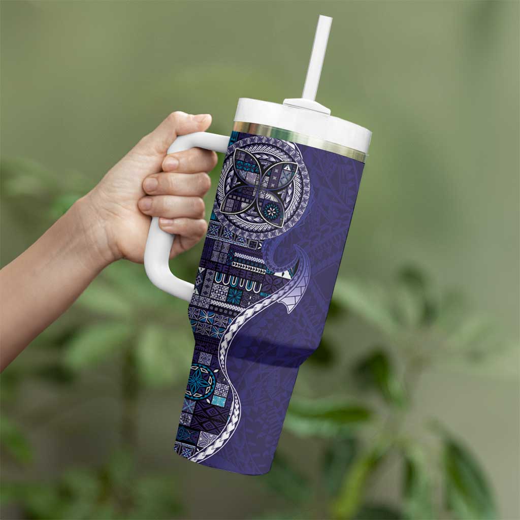 Samoan Siapo Art Tattoo Polynesian Pattern Tumbler With Handle Navy Color - Polynesian Pride