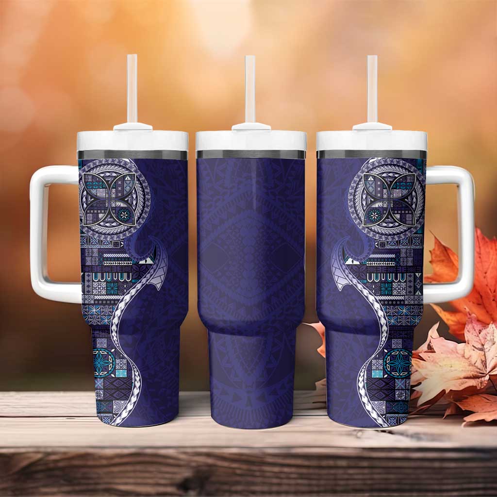 Samoan Siapo Art Tattoo Polynesian Pattern Tumbler With Handle Navy Color - Polynesian Pride