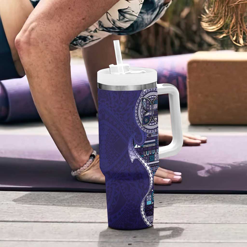 Samoan Siapo Art Tattoo Polynesian Pattern Tumbler With Handle Navy Color - Polynesian Pride