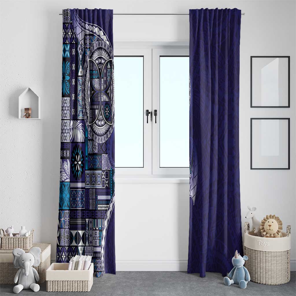 Samoan Siapo Art Tattoo Polynesian Pattern Window Curtain Navy Color - Polynesian Pride