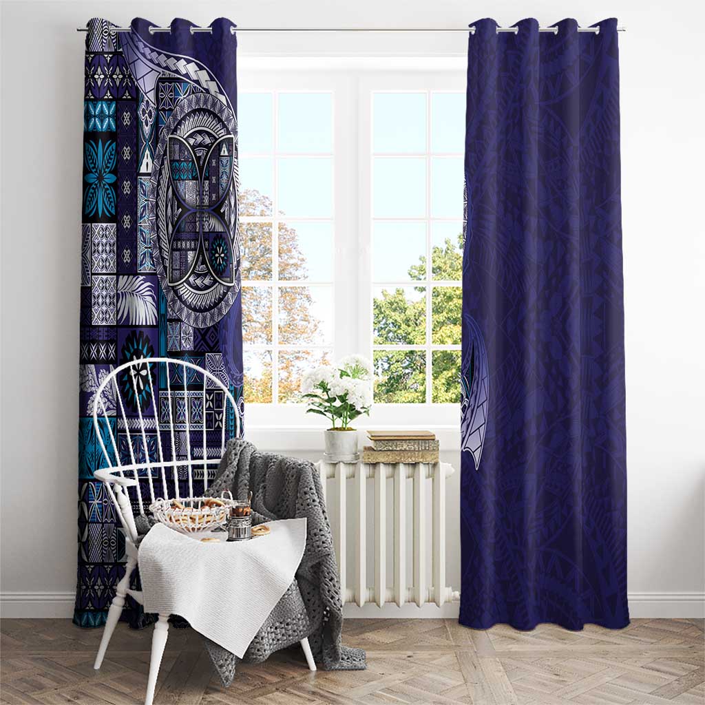 Samoan Siapo Art Tattoo Polynesian Pattern Window Curtain Navy Color - Polynesian Pride