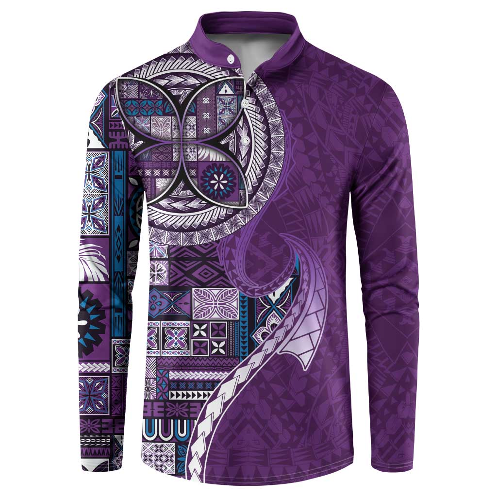 Samoan Siapo Art Tattoo Polynesian Pattern Button Sweatshirt Purple Color - Polynesian Pride