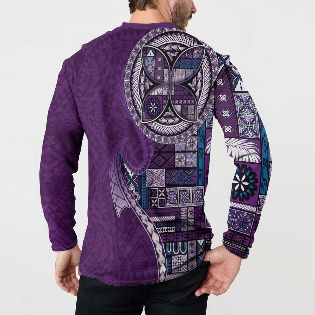Samoan Siapo Art Tattoo Polynesian Pattern Button Sweatshirt Purple Color - Polynesian Pride