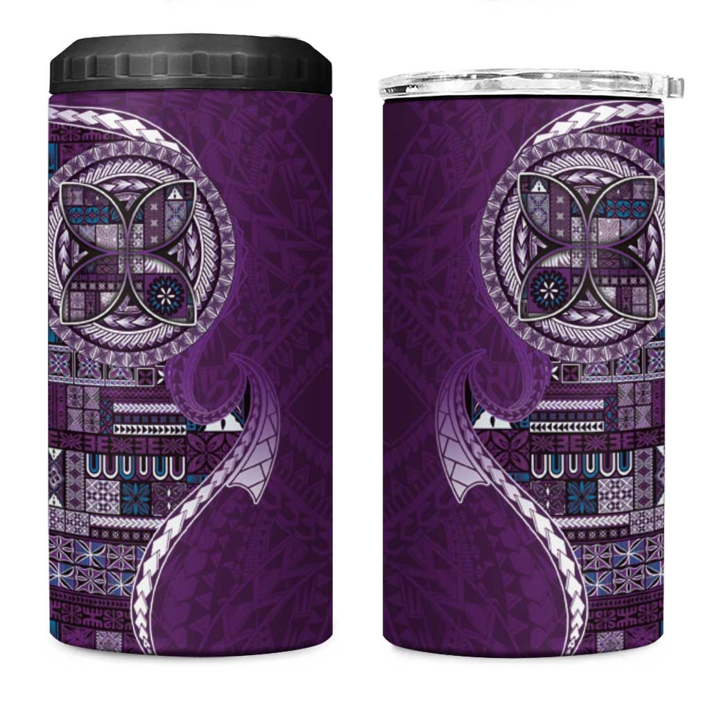 Samoan Siapo Art Tattoo Polynesian Pattern 4 in 1 Can Cooler Tumbler Purple Color - Polynesian Pride