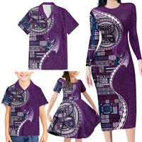 Samoan Siapo Art Tattoo Polynesian Pattern Family Matching Long Sleeve Bodycon Dress and Hawaiian Shirt Purple Color LT03 - Polynesian Pride