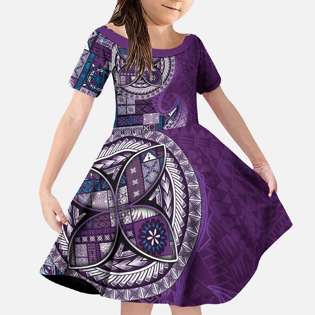 Samoan Siapo Art Tattoo Polynesian Pattern Family Matching Mermaid Dress and Hawaiian Shirt Purple Color LT03 Daughter's Dress Purple - Polynesian Pride