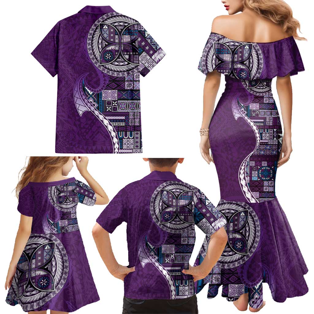 Samoan Siapo Art Tattoo Polynesian Pattern Family Matching Mermaid Dress and Hawaiian Shirt Purple Color LT03 - Polynesian Pride