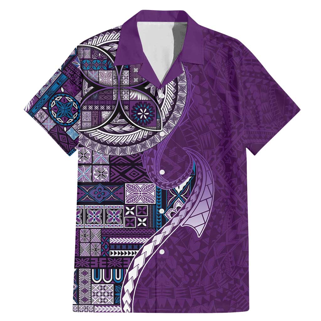 Samoan Siapo Art Tattoo Polynesian Pattern Family Matching Mermaid Dress and Hawaiian Shirt Purple Color LT03 Dad's Shirt - Short Sleeve Purple - Polynesian Pride