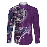 Samoan Siapo Art Tattoo Polynesian Pattern Family Matching Mermaid Dress and Hawaiian Shirt Purple Color LT03 Dad's Shirt - Long Sleeve Purple - Polynesian Pride
