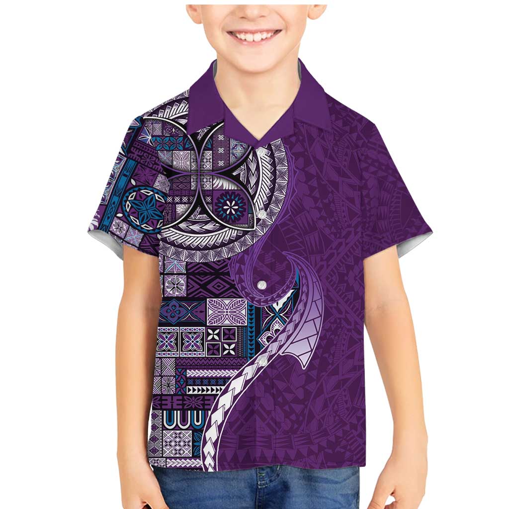 Samoan Siapo Art Tattoo Polynesian Pattern Family Matching Mermaid Dress and Hawaiian Shirt Purple Color LT03 Son's Shirt Purple - Polynesian Pride