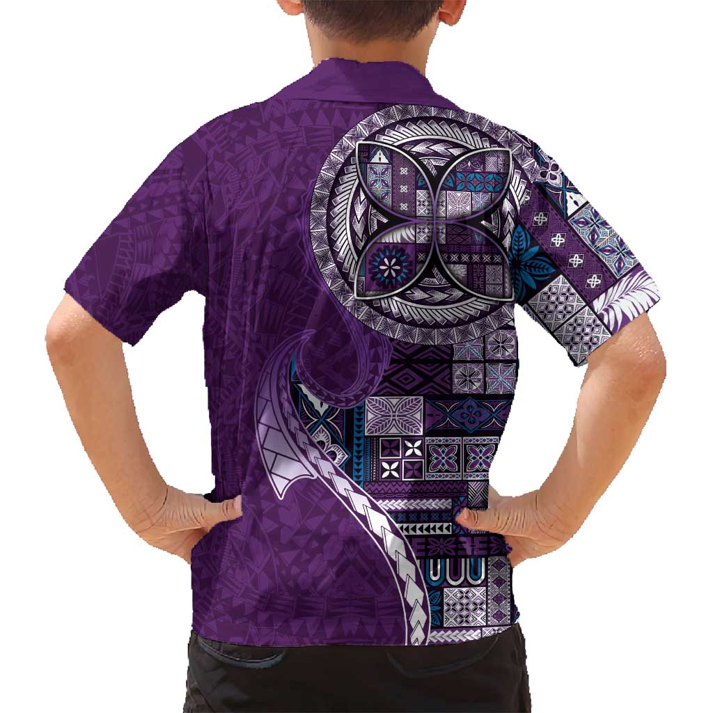 Samoan Siapo Art Tattoo Polynesian Pattern Family Matching Off Shoulder Maxi Dress and Hawaiian Shirt Purple Color LT03 - Polynesian Pride