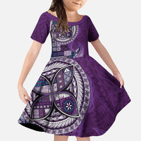 Samoan Siapo Art Tattoo Polynesian Pattern Family Matching Off Shoulder Maxi Dress and Hawaiian Shirt Purple Color LT03 Daughter's Dress Purple - Polynesian Pride