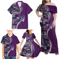 Samoan Siapo Art Tattoo Polynesian Pattern Family Matching Off Shoulder Maxi Dress and Hawaiian Shirt Purple Color LT03 - Polynesian Pride