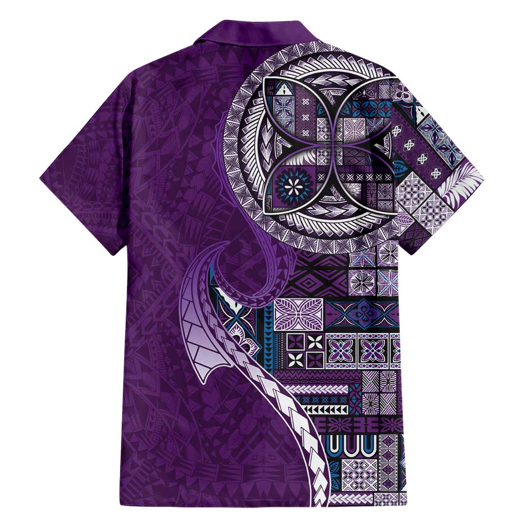 Samoan Siapo Art Tattoo Polynesian Pattern Family Matching Short Sleeve Bodycon Dress and Hawaiian Shirt Purple Color LT03 - Polynesian Pride