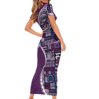 Samoan Siapo Art Tattoo Polynesian Pattern Family Matching Short Sleeve Bodycon Dress and Hawaiian Shirt Purple Color LT03 - Polynesian Pride