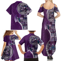 Samoan Siapo Art Tattoo Polynesian Pattern Family Matching Summer Maxi Dress and Hawaiian Shirt Purple Color LT03 - Polynesian Pride