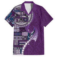 Samoan Siapo Art Tattoo Polynesian Pattern Family Matching Summer Maxi Dress and Hawaiian Shirt Purple Color LT03 Dad's Shirt - Short Sleeve Purple - Polynesian Pride