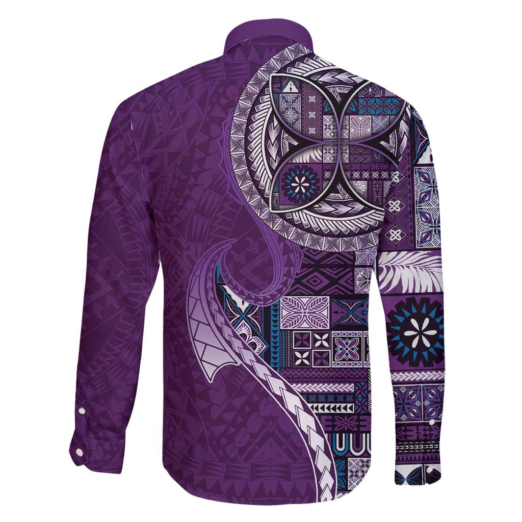 Samoan Siapo Art Tattoo Polynesian Pattern Family Matching Summer Maxi Dress and Hawaiian Shirt Purple Color LT03 - Polynesian Pride