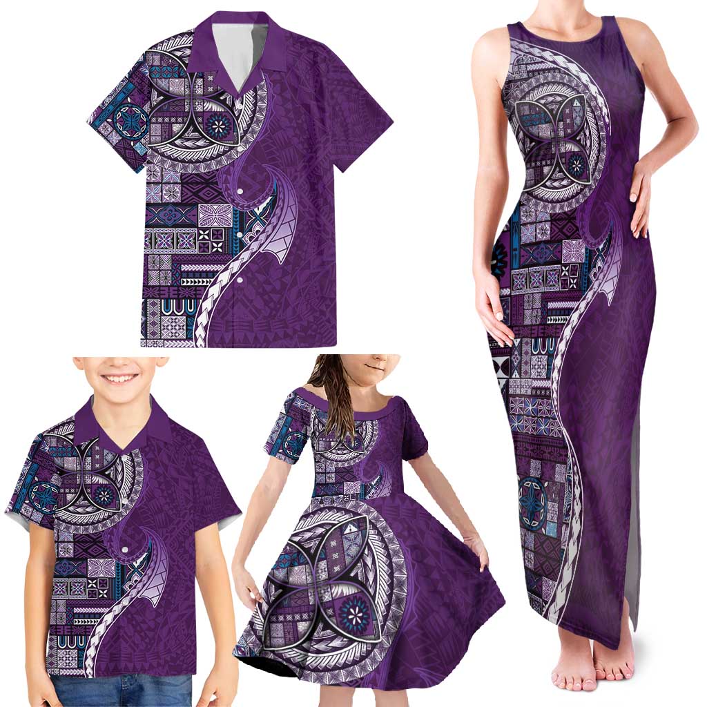 Samoan Siapo Art Tattoo Polynesian Pattern Family Matching Tank Maxi Dress and Hawaiian Shirt Purple Color LT03 - Polynesian Pride