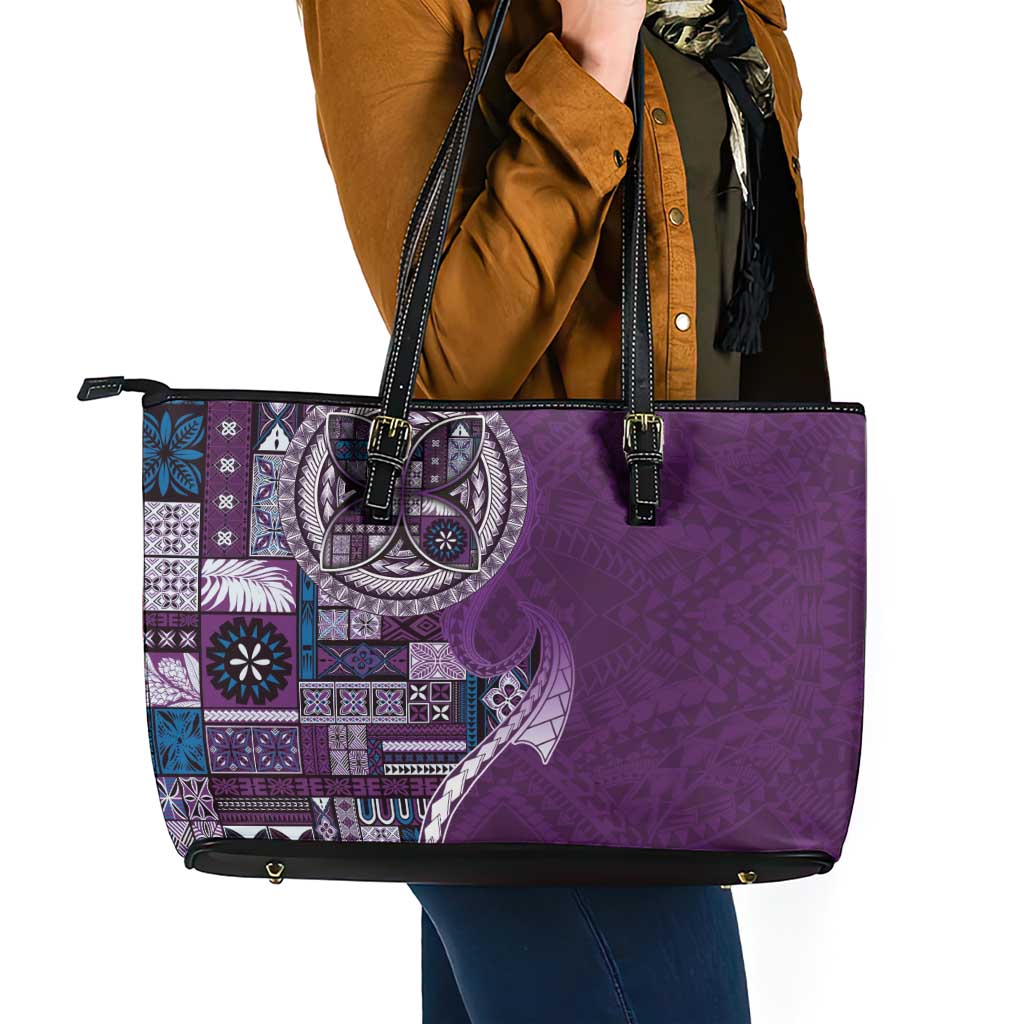 Samoan Siapo Art Tattoo Polynesian Pattern Leather Tote Bag Purple Color LT03 - Polynesian Pride