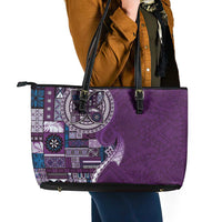Samoan Siapo Art Tattoo Polynesian Pattern Leather Tote Bag Purple Color LT03 - Polynesian Pride