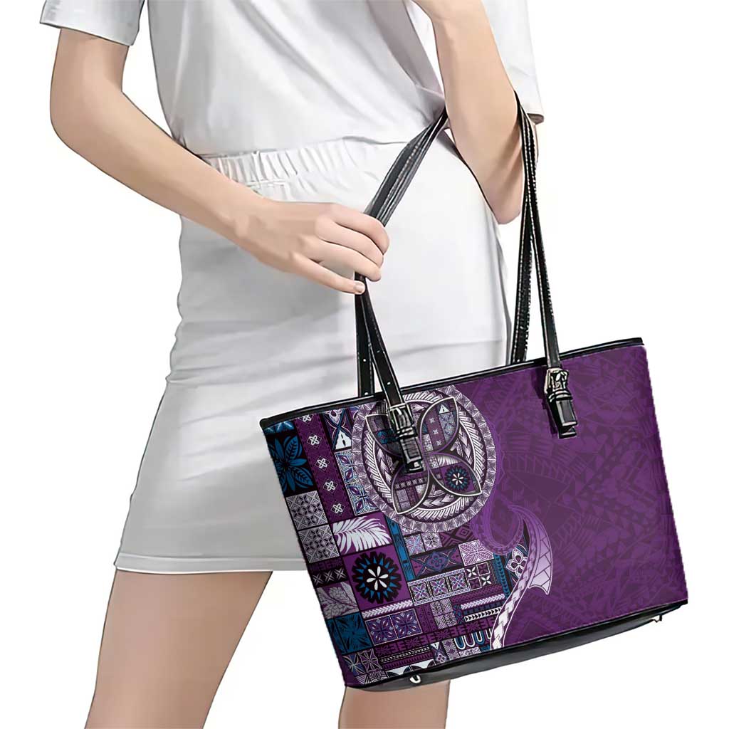Samoan Siapo Art Tattoo Polynesian Pattern Leather Tote Bag Purple Color LT03 - Polynesian Pride