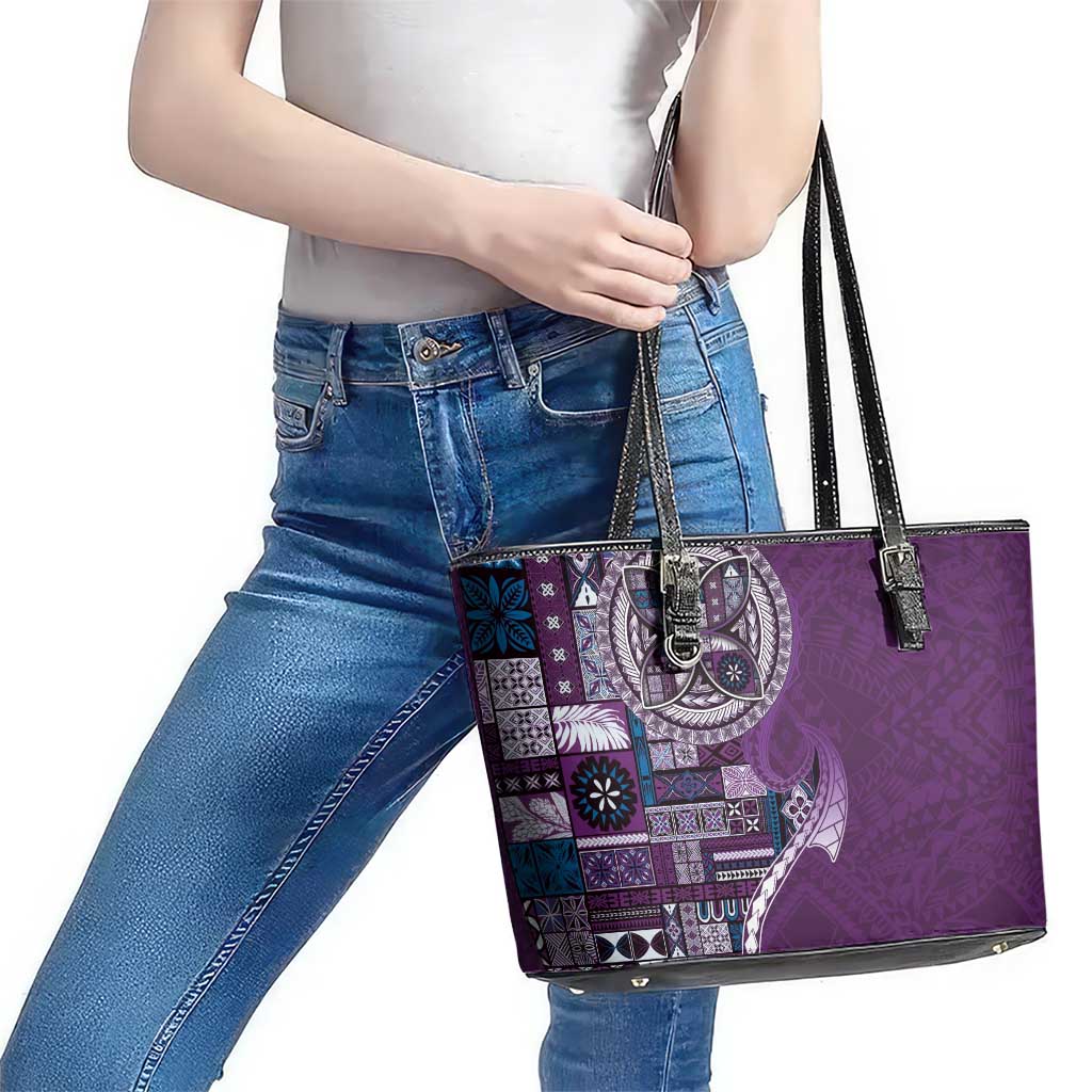 Samoan Siapo Art Tattoo Polynesian Pattern Leather Tote Bag Purple Color LT03 - Polynesian Pride