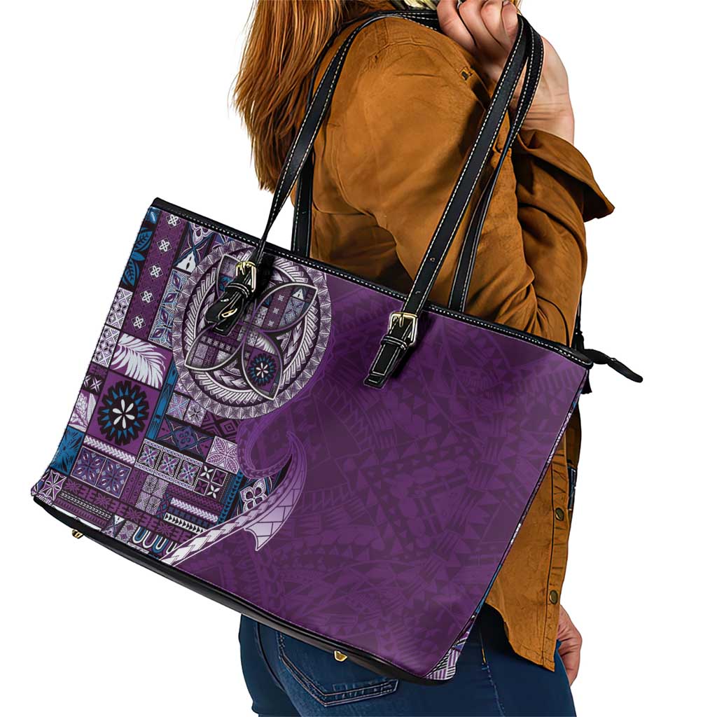 Samoan Siapo Art Tattoo Polynesian Pattern Leather Tote Bag Purple Color LT03 - Polynesian Pride
