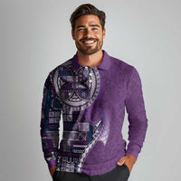 Samoan Siapo Art Tattoo Polynesian Pattern Long Sleeve Polo Shirt Purple Color - Polynesian Pride