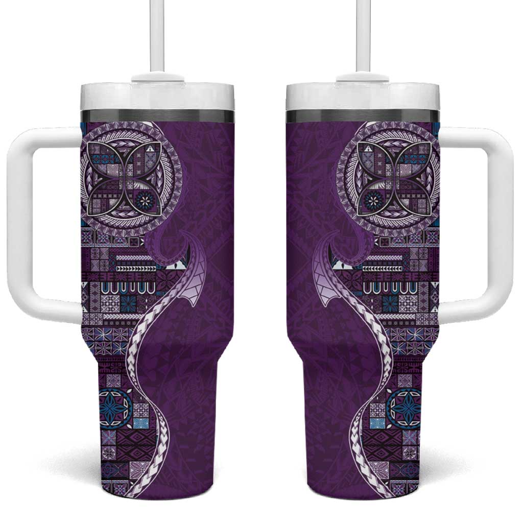 Samoan Siapo Art Tattoo Polynesian Pattern Tumbler With Handle Purple Color - Polynesian Pride