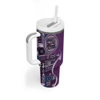 Samoan Siapo Art Tattoo Polynesian Pattern Tumbler With Handle Purple Color - Polynesian Pride