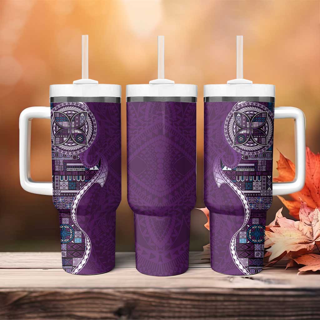 Samoan Siapo Art Tattoo Polynesian Pattern Tumbler With Handle Purple Color - Polynesian Pride