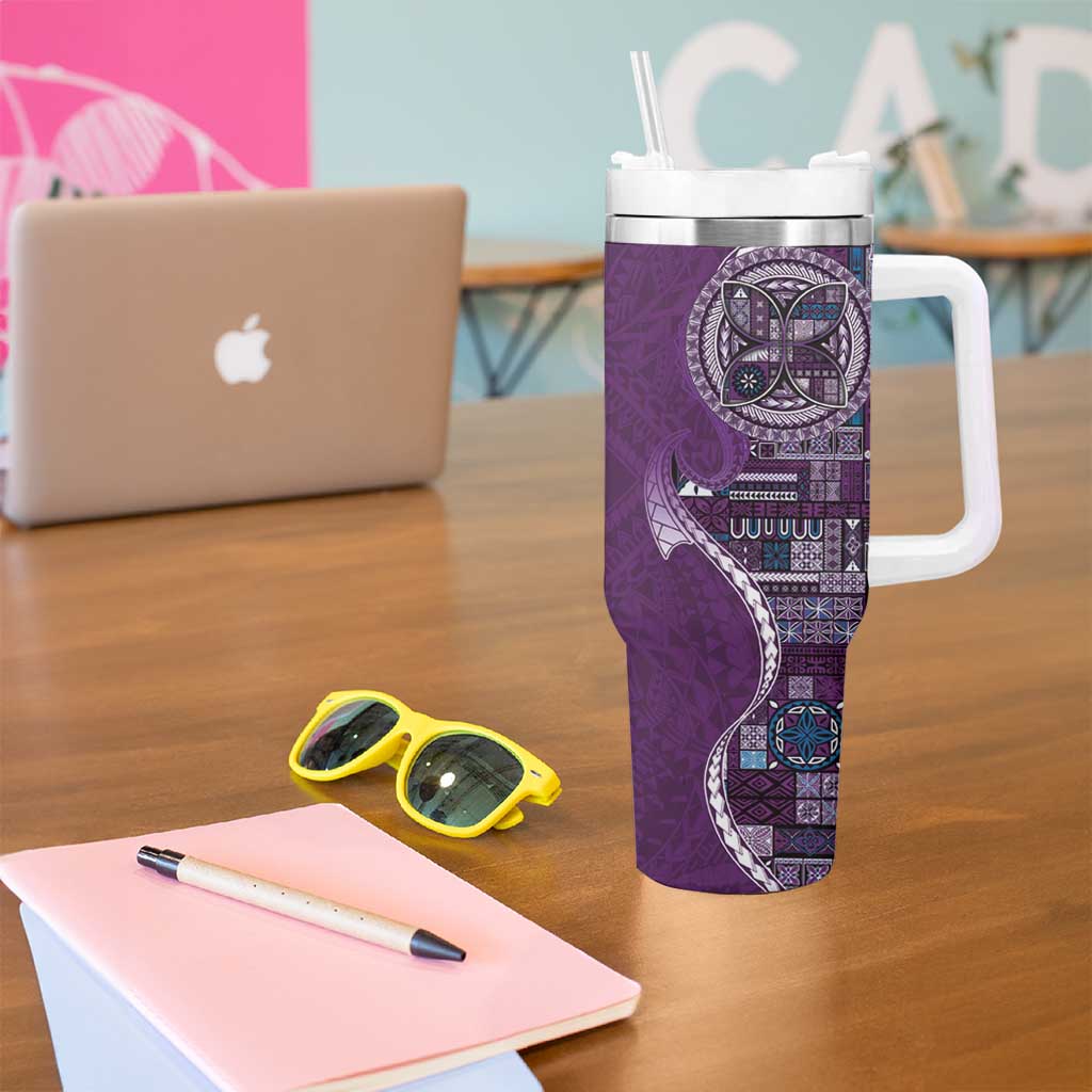 Samoan Siapo Art Tattoo Polynesian Pattern Tumbler With Handle Purple Color - Polynesian Pride
