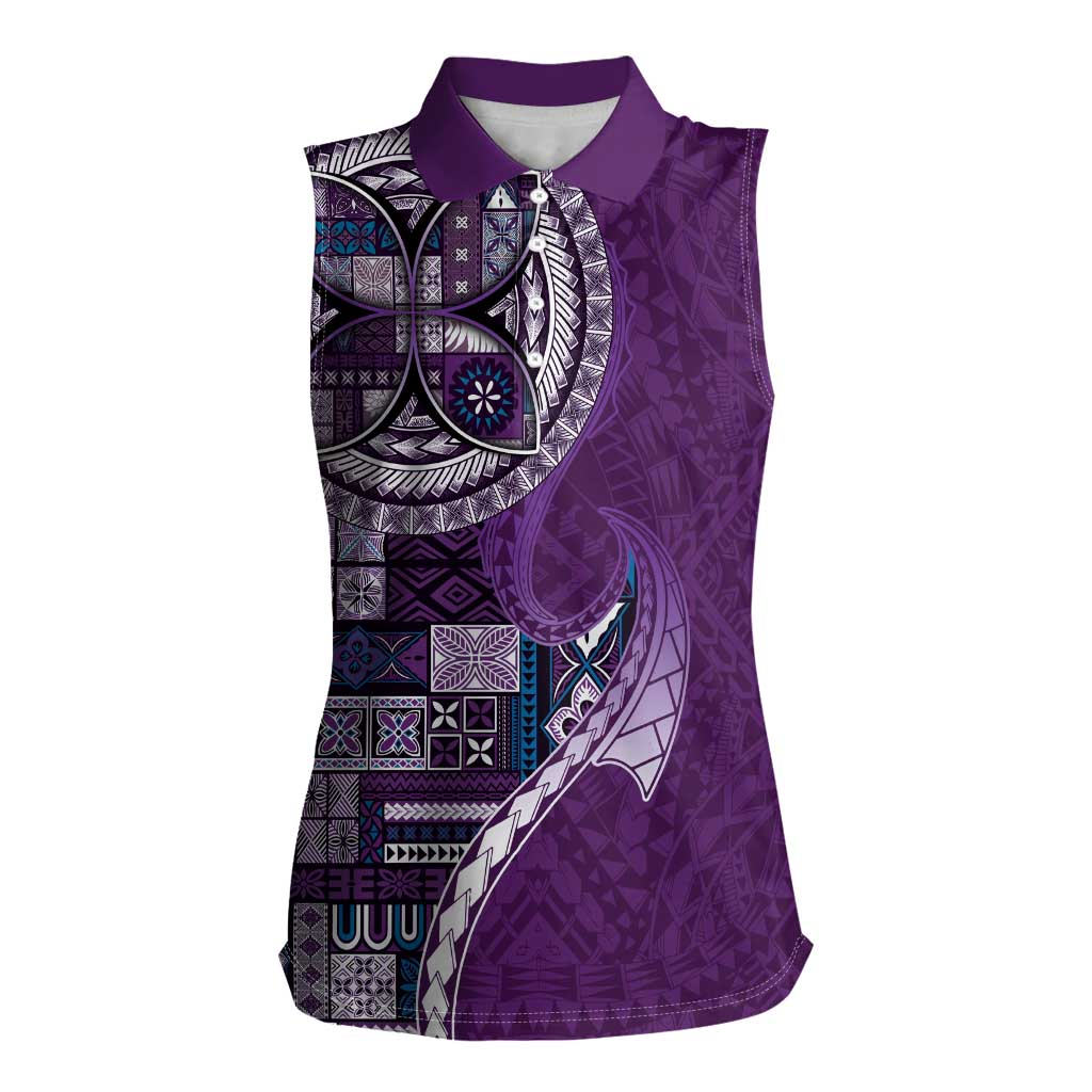 Samoan Siapo Art Tattoo Polynesian Pattern Women Sleeveless Polo Shirt Purple Color - Polynesian Pride