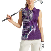Samoan Siapo Art Tattoo Polynesian Pattern Women Sleeveless Polo Shirt Purple Color - Polynesian Pride