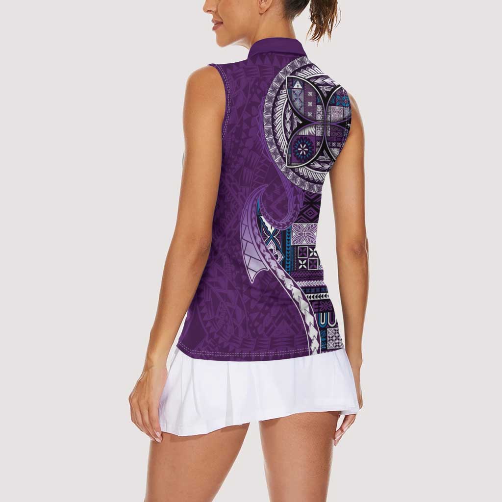 Samoan Siapo Art Tattoo Polynesian Pattern Women Sleeveless Polo Shirt Purple Color - Polynesian Pride