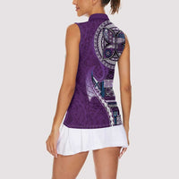 Samoan Siapo Art Tattoo Polynesian Pattern Women Sleeveless Polo Shirt Purple Color - Polynesian Pride