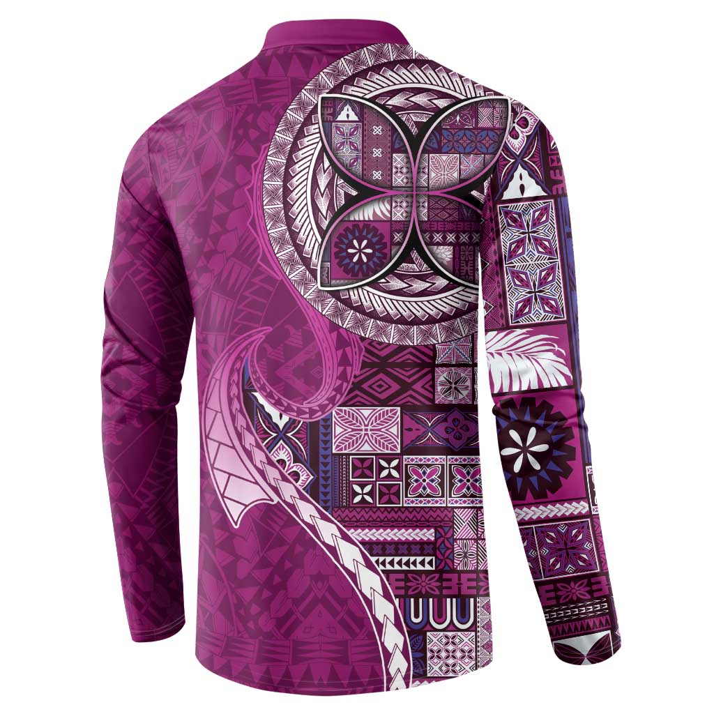 Samoan Siapo Art Tattoo Polynesian Pattern Button Sweatshirt Pink Color - Polynesian Pride