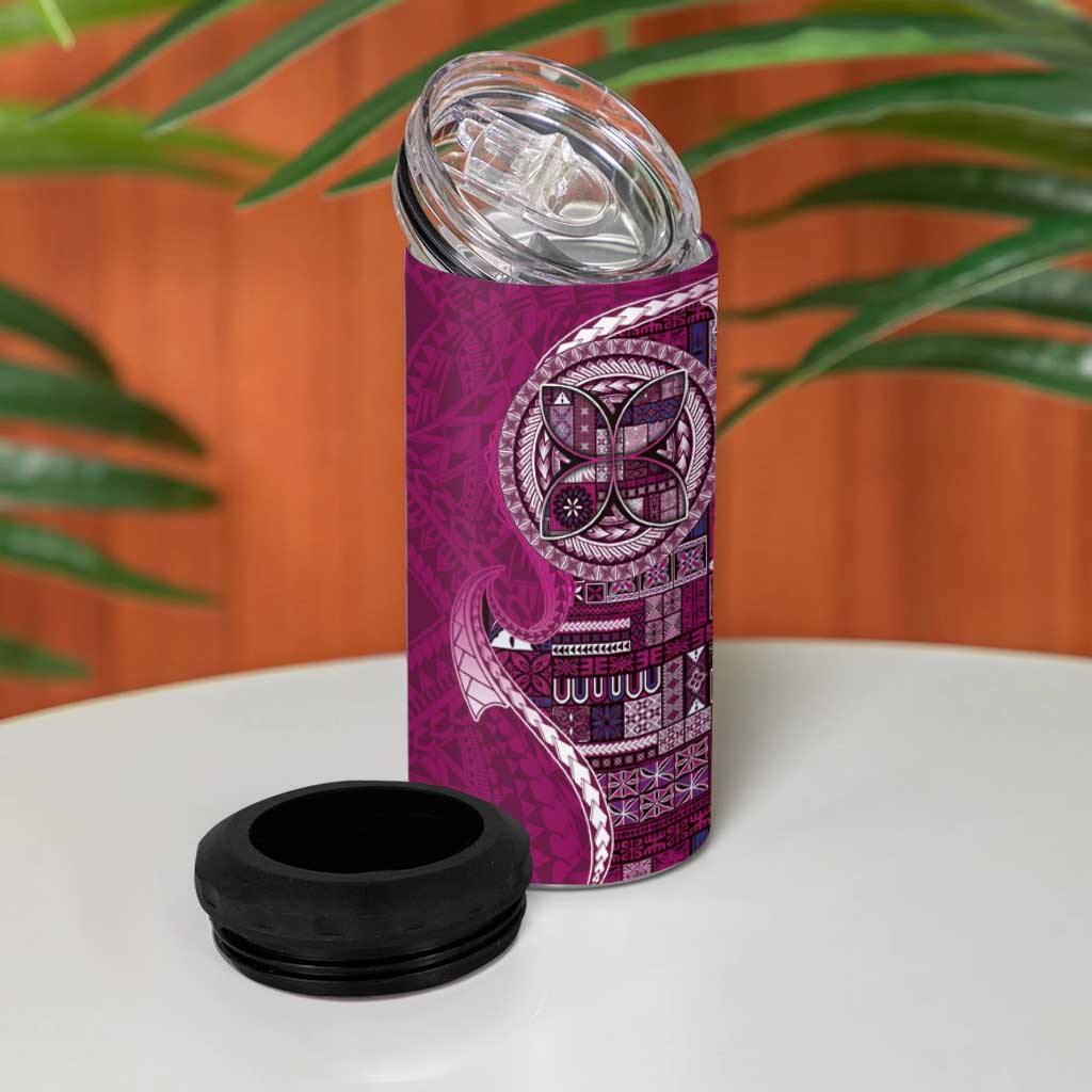 Samoan Siapo Art Tattoo Polynesian Pattern 4 in 1 Can Cooler Tumbler Pink Color - Polynesian Pride