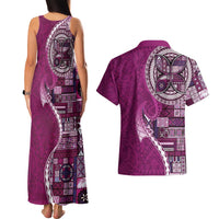 Samoan Siapo Art Tattoo Polynesian Pattern Couples Matching Tank Maxi Dress and Hawaiian Shirt Pink Color - Polynesian Pride