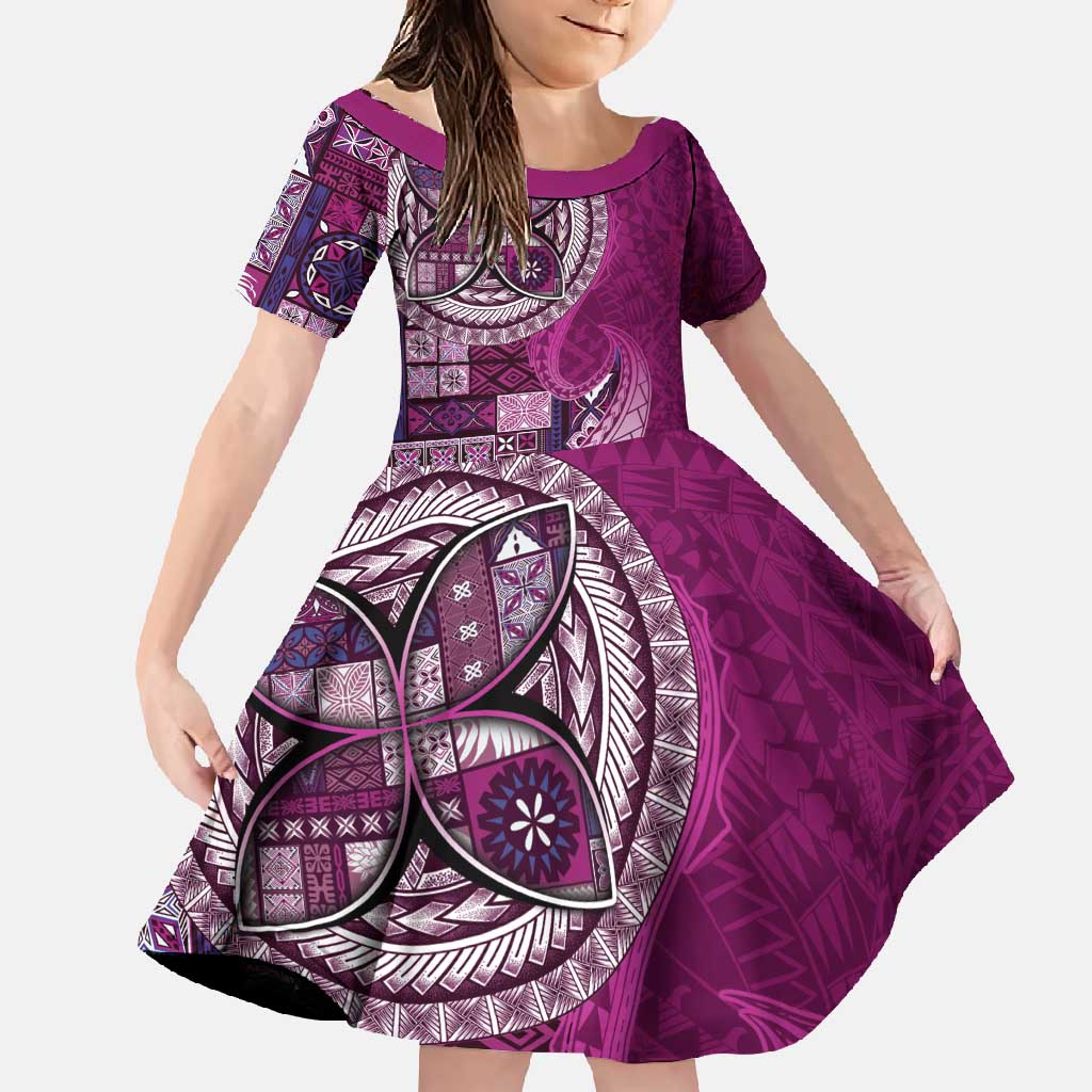 Samoan Siapo Art Tattoo Polynesian Pattern Family Matching Mermaid Dress and Hawaiian Shirt Pink Color LT03 Daughter's Dress Pink - Polynesian Pride