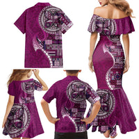 Samoan Siapo Art Tattoo Polynesian Pattern Family Matching Mermaid Dress and Hawaiian Shirt Pink Color LT03 - Polynesian Pride