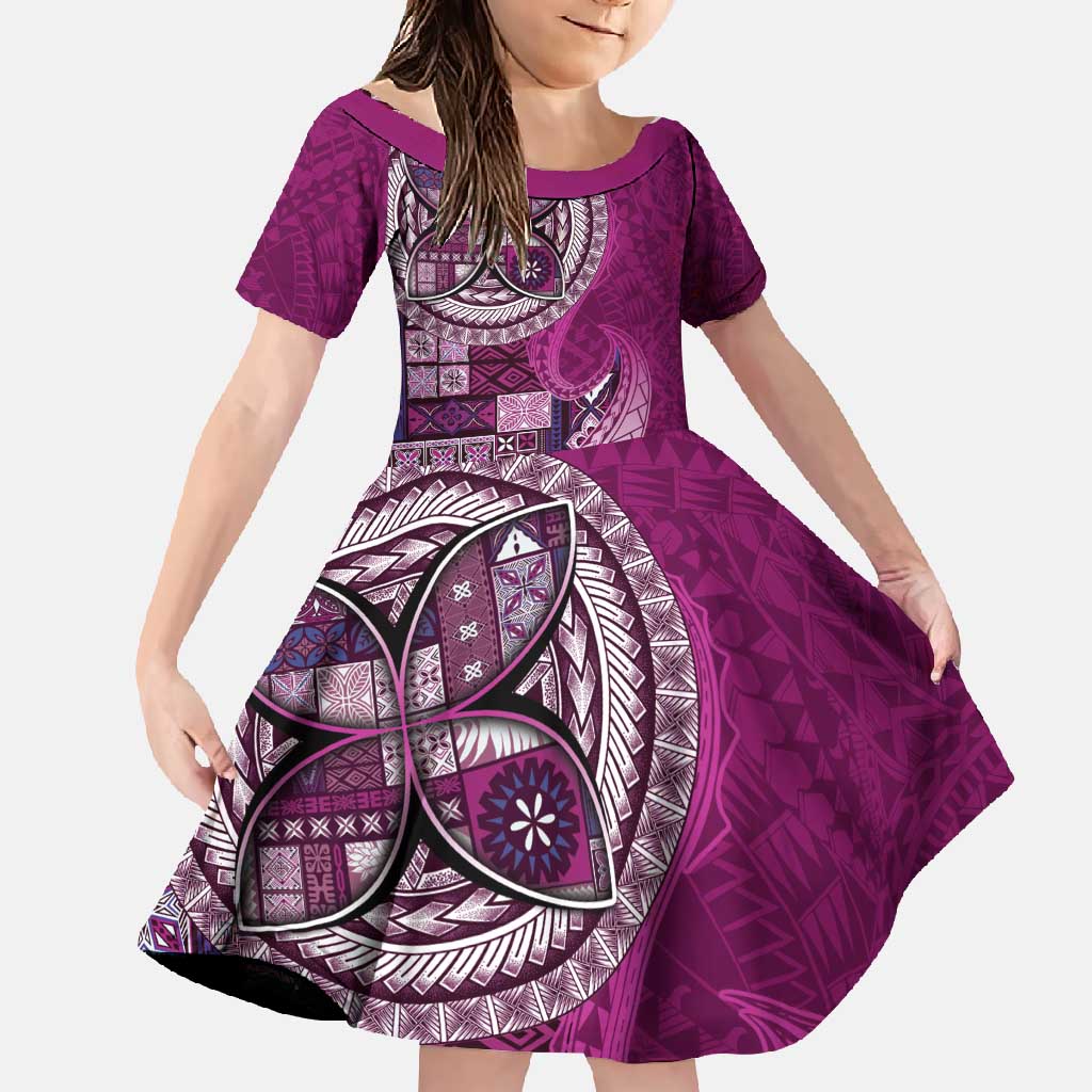 Samoan Siapo Art Tattoo Polynesian Pattern Family Matching Off Shoulder Maxi Dress and Hawaiian Shirt Pink Color - undefined