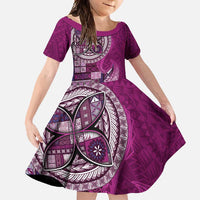 Samoan Siapo Art Tattoo Polynesian Pattern Family Matching Off Shoulder Maxi Dress and Hawaiian Shirt Pink Color - undefined