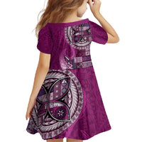 Samoan Siapo Art Tattoo Polynesian Pattern Family Matching Off Shoulder Maxi Dress and Hawaiian Shirt Pink Color - undefined